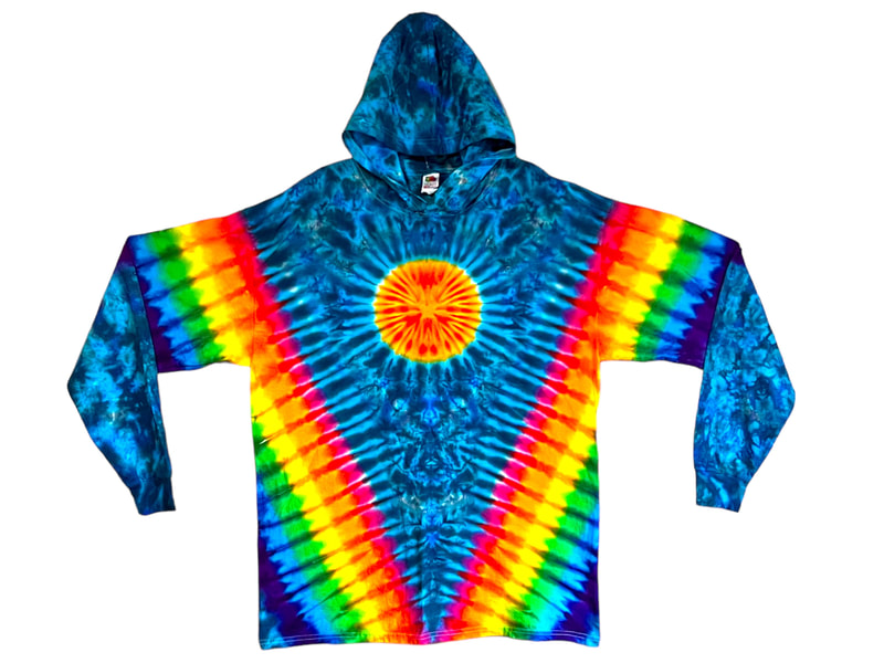tie dye hoodie long sleeve t shirt psychedelic  pinwheel rainbow V sun tie dye 