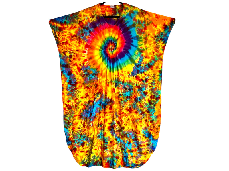 tie dye kaftan caftan moomoo mumu muumuu dress psychedelic rainbow pinwheel handmade hand dyed ice dye