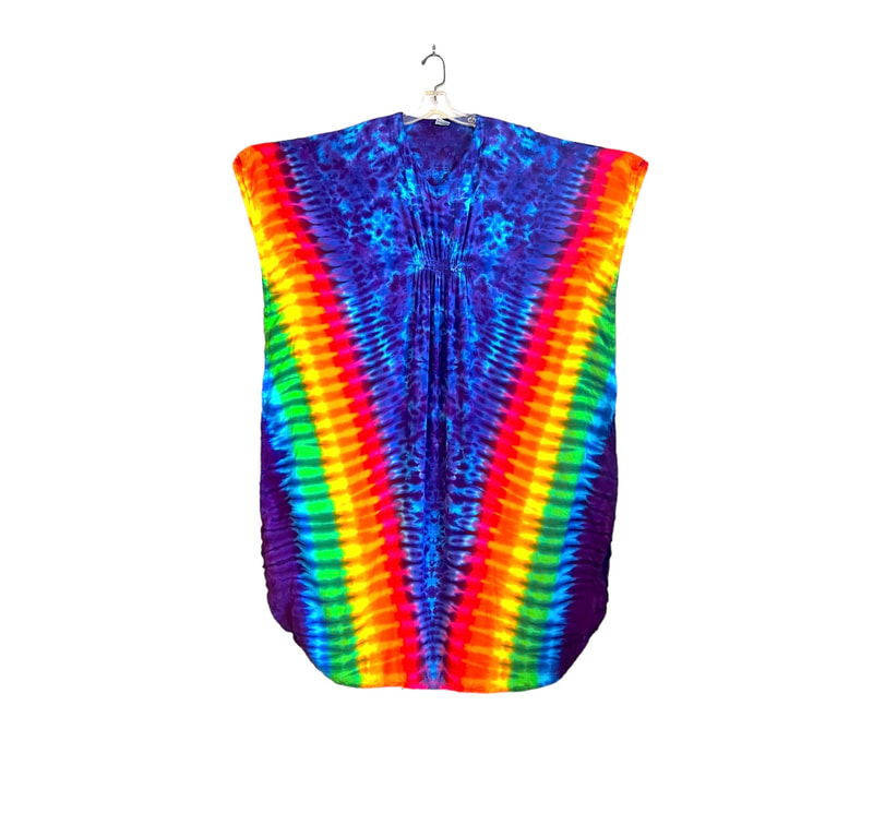 tie dye kaftan caftan moomoo mumu muumuu dress psychedelic rainbow pinwheel handmade hand dyed ice dye
