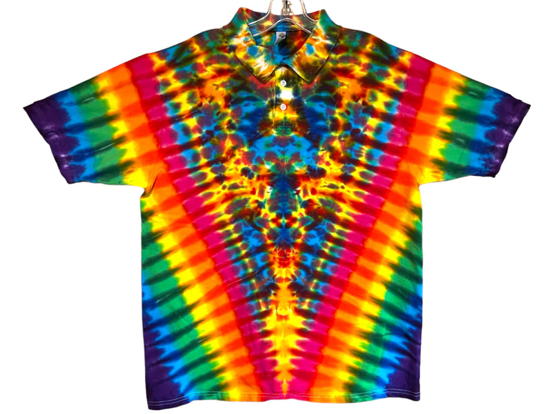 Tie Dye Golf Polo sport shirt dress shirt rainbow pinwheel V blotter hand dyed handmade custom ice dyed tye dye