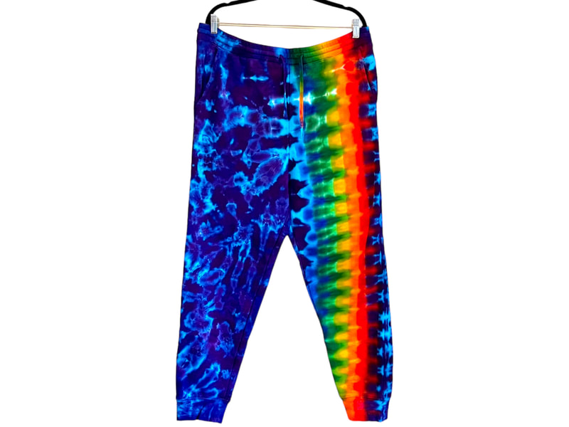 tie dye sweatpants joggers with pockets rainbow blue blotter scrunch