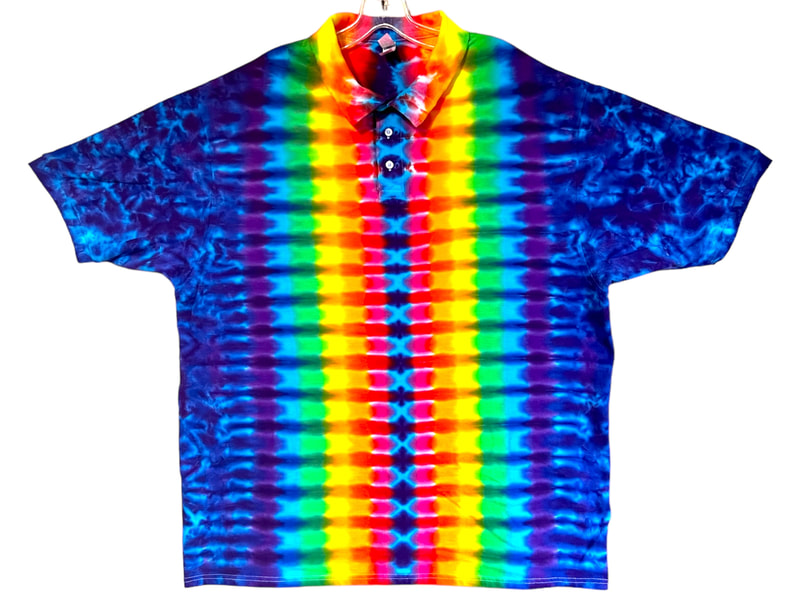 Tie Dye Golf Polo sport shirt dress shirt rainbow pinwheel DNA honeycomb hand dyed handmade custom ice dyed tye dye